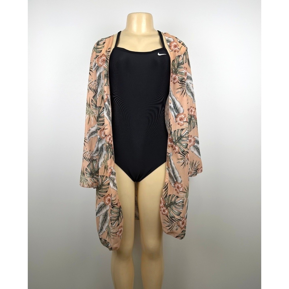 Unbranded Tropical Floral Kimono Women Peach Monstera Leaf Cover Up Excellent OS